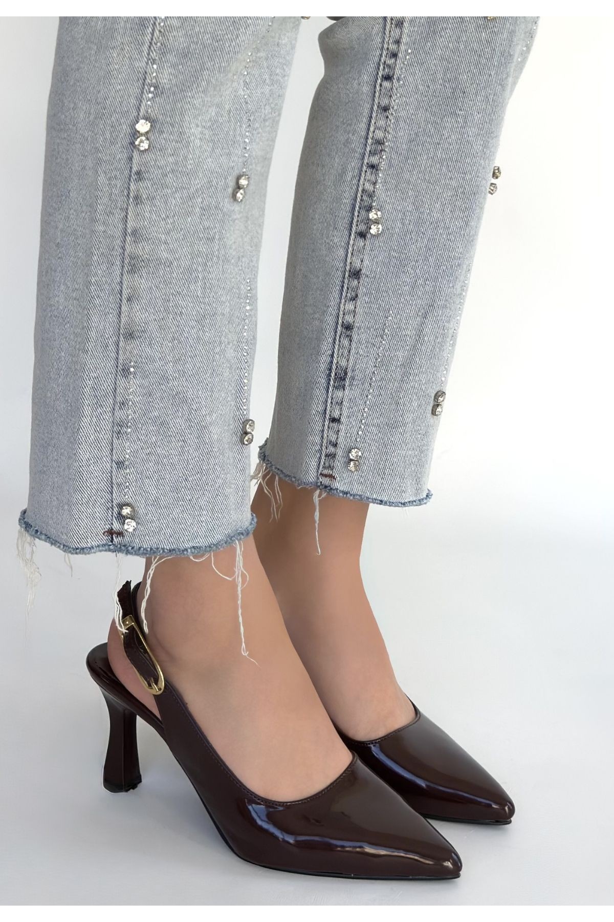Hies Brown Patent Leather High Heels
