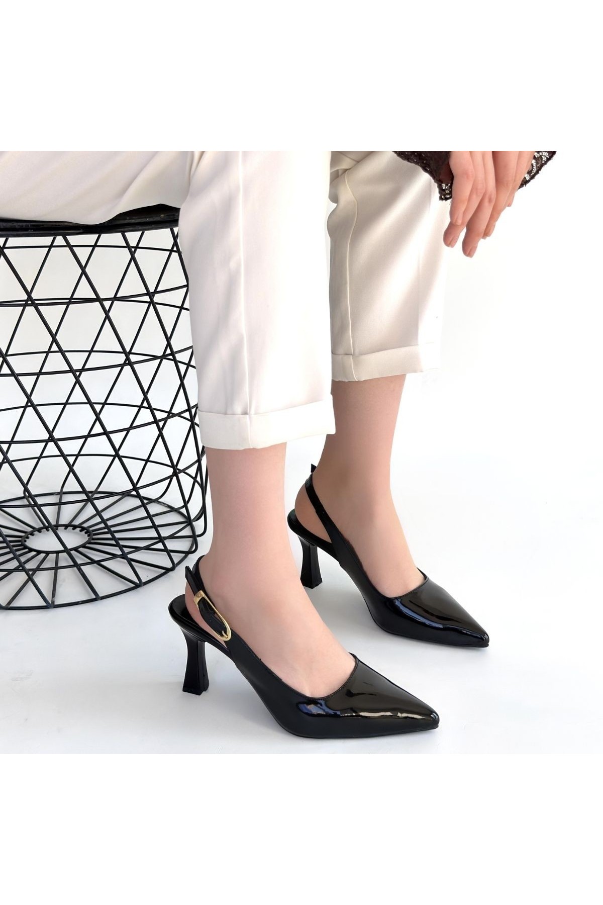 Hies Black Patent Leather High Heel Shoes detay görseli
