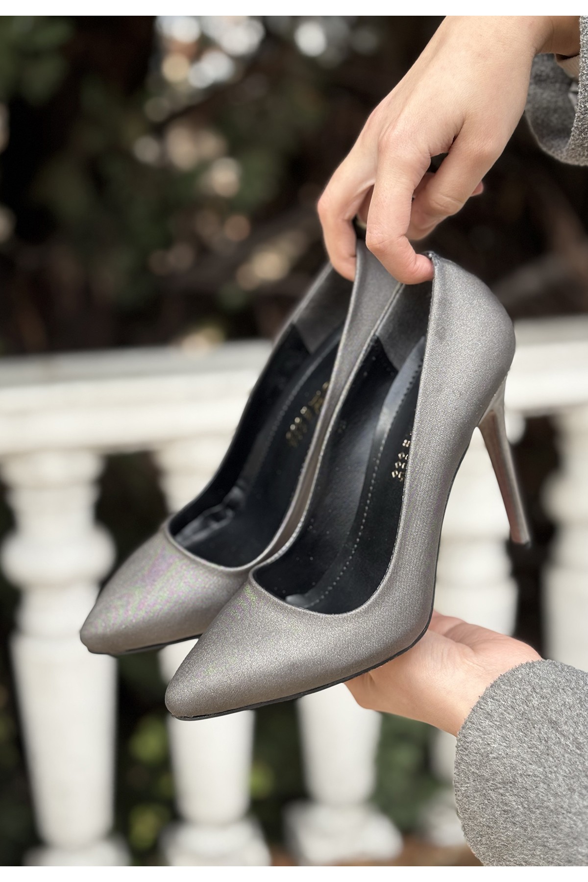 Hillar Platinum Satin Stiletto Shoes