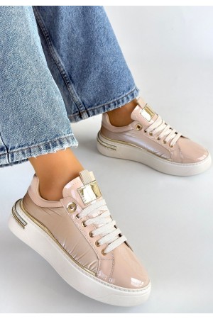 حذاء رياضي برباط من الجلد اللامع البيج من Hley بتفاصيل مستوحاة من المظلة