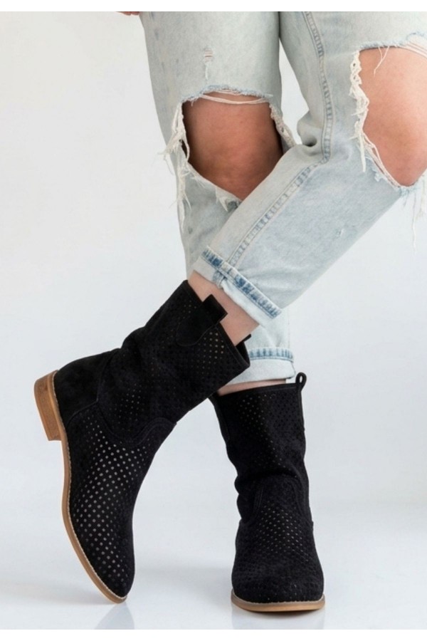Hojda Black Laser Cut Suede Heeled Boots