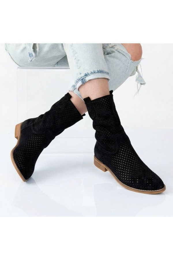 Hojda Black Laser Cut Suede Heeled Boots