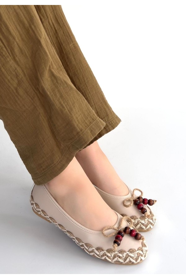 Ilwe Beige Leather Ballet Flats