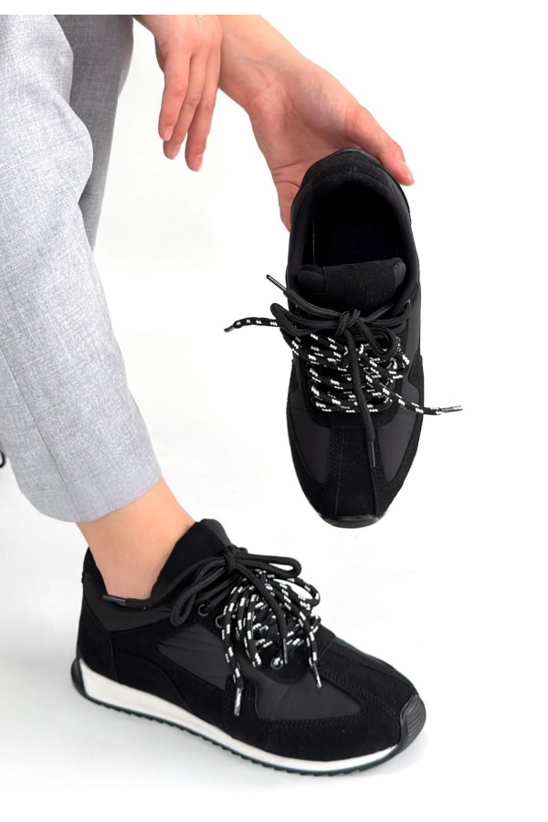 Jet Black Nubuck Lace-up Sneakers