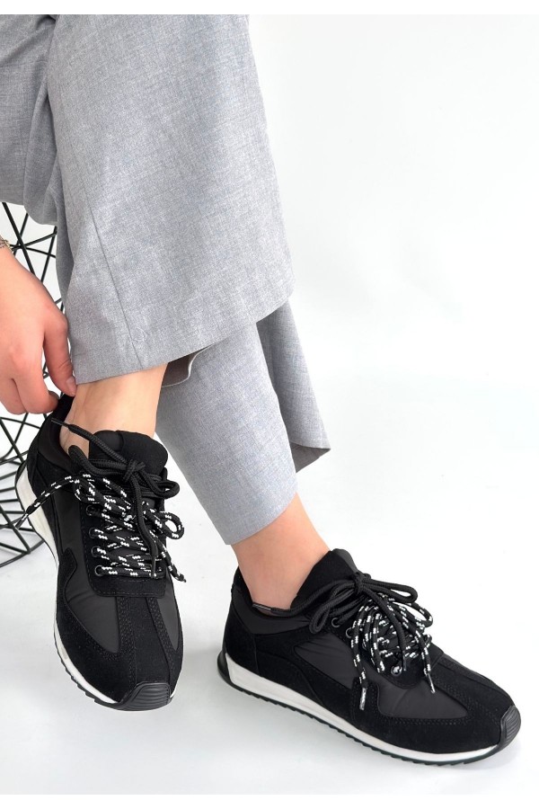 Jet Black Nubuck Lace-up Sneakers