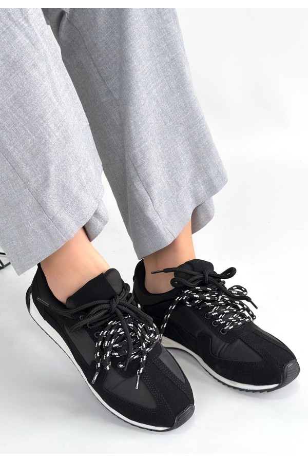 Jet Black Nubuck Lace-up Sneakers