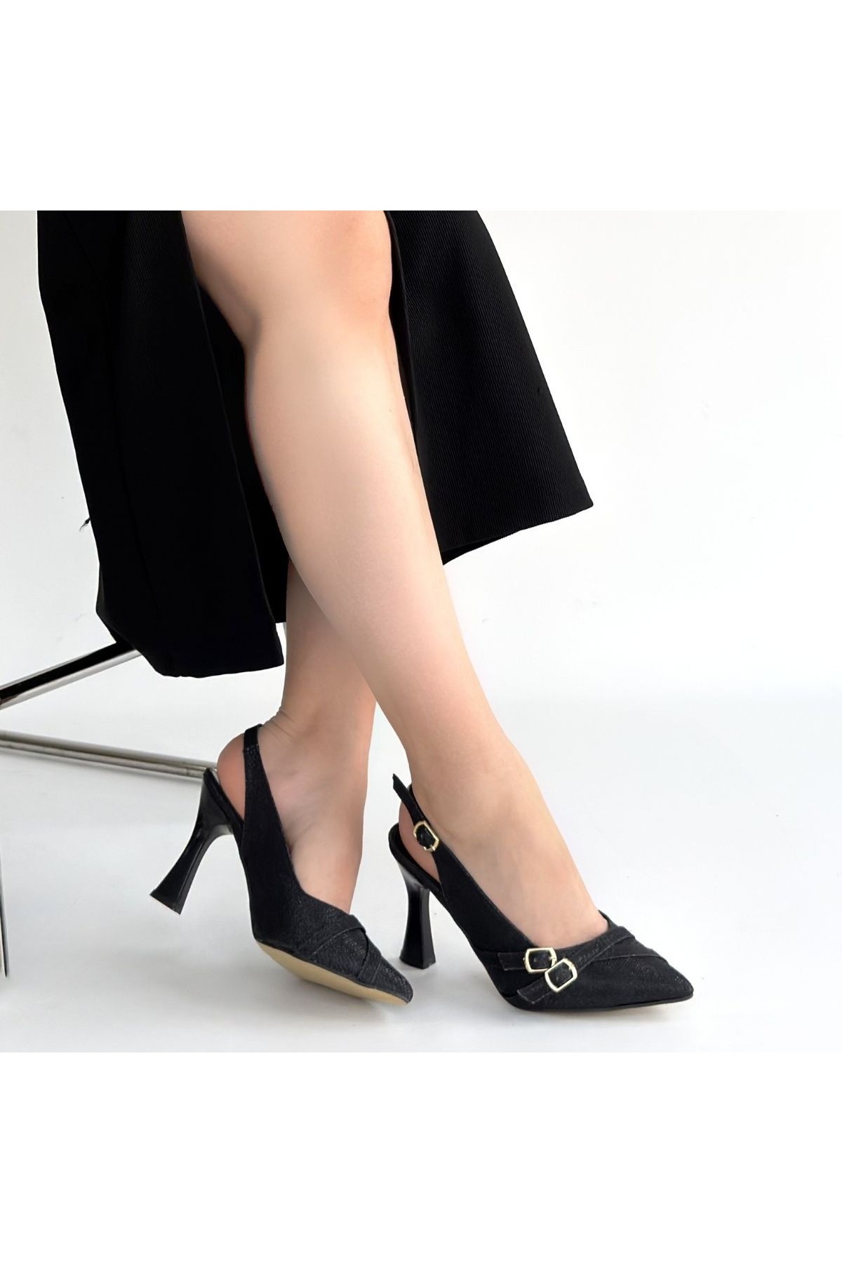 Jedda Black Glitter Leather High Heel Shoes detay görseli