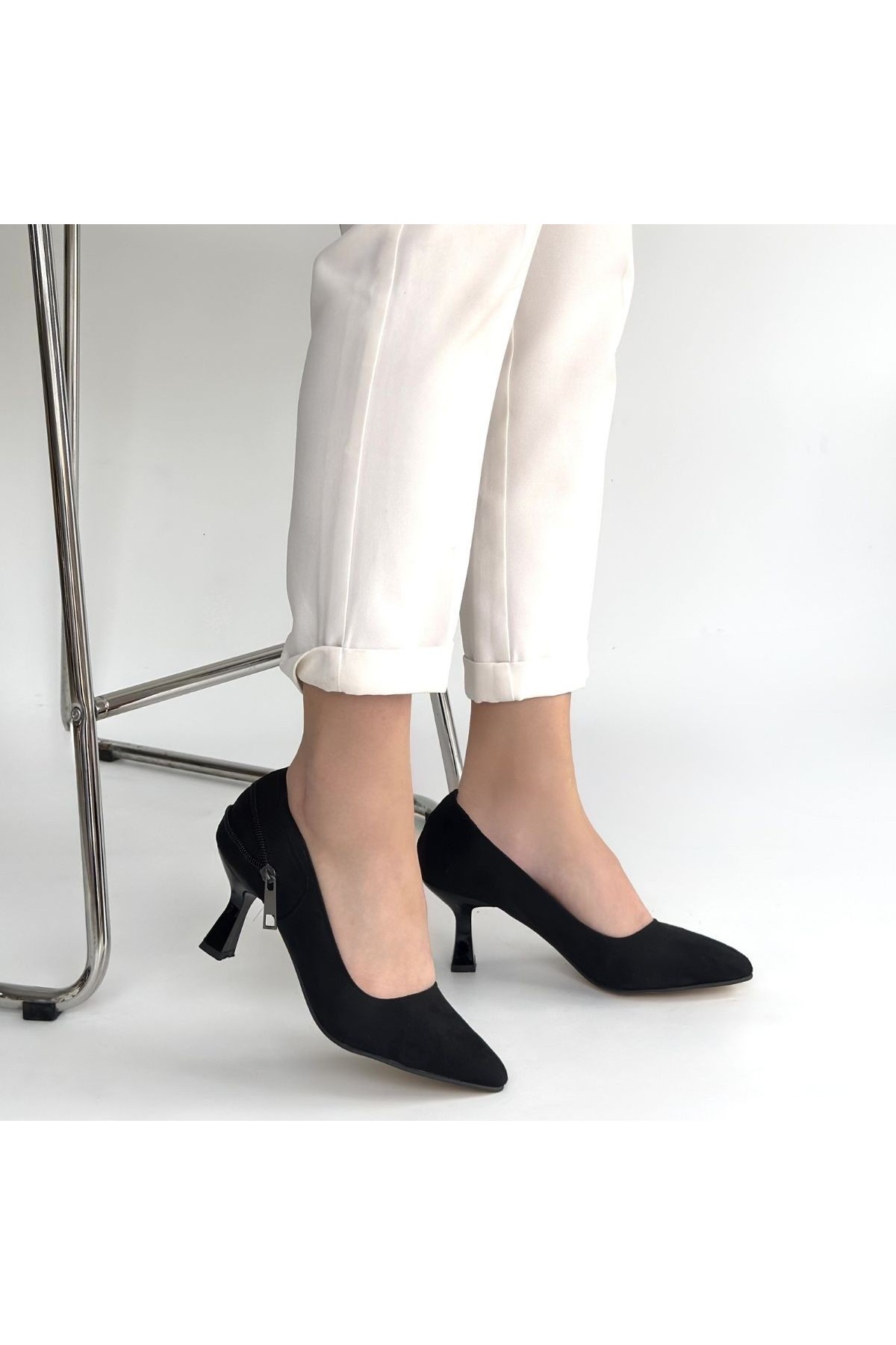 Jedi Black Suede High Heels detay görseli