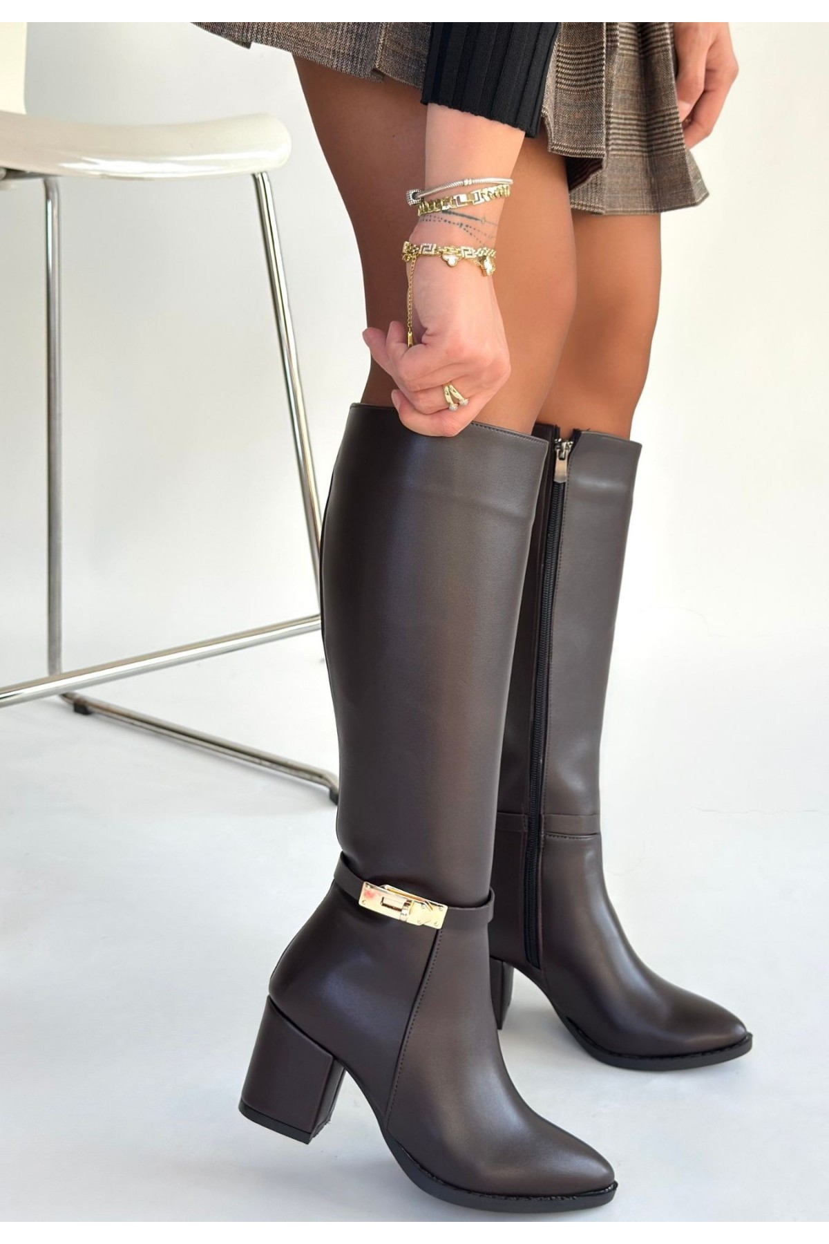 Jeoli Brown Leather Heeled Boots