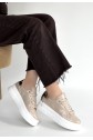 Jetan Beige Patent Leather Lace-up Sneakers