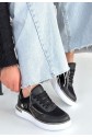 Junda Black Leather Lace-up Sneakers