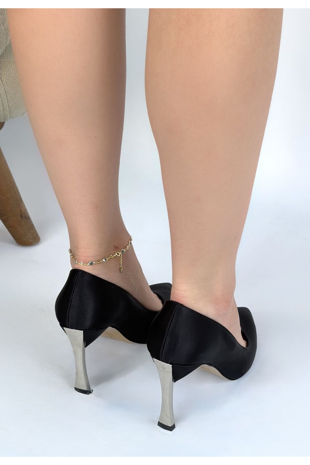 Kinser Black Satin High Heels