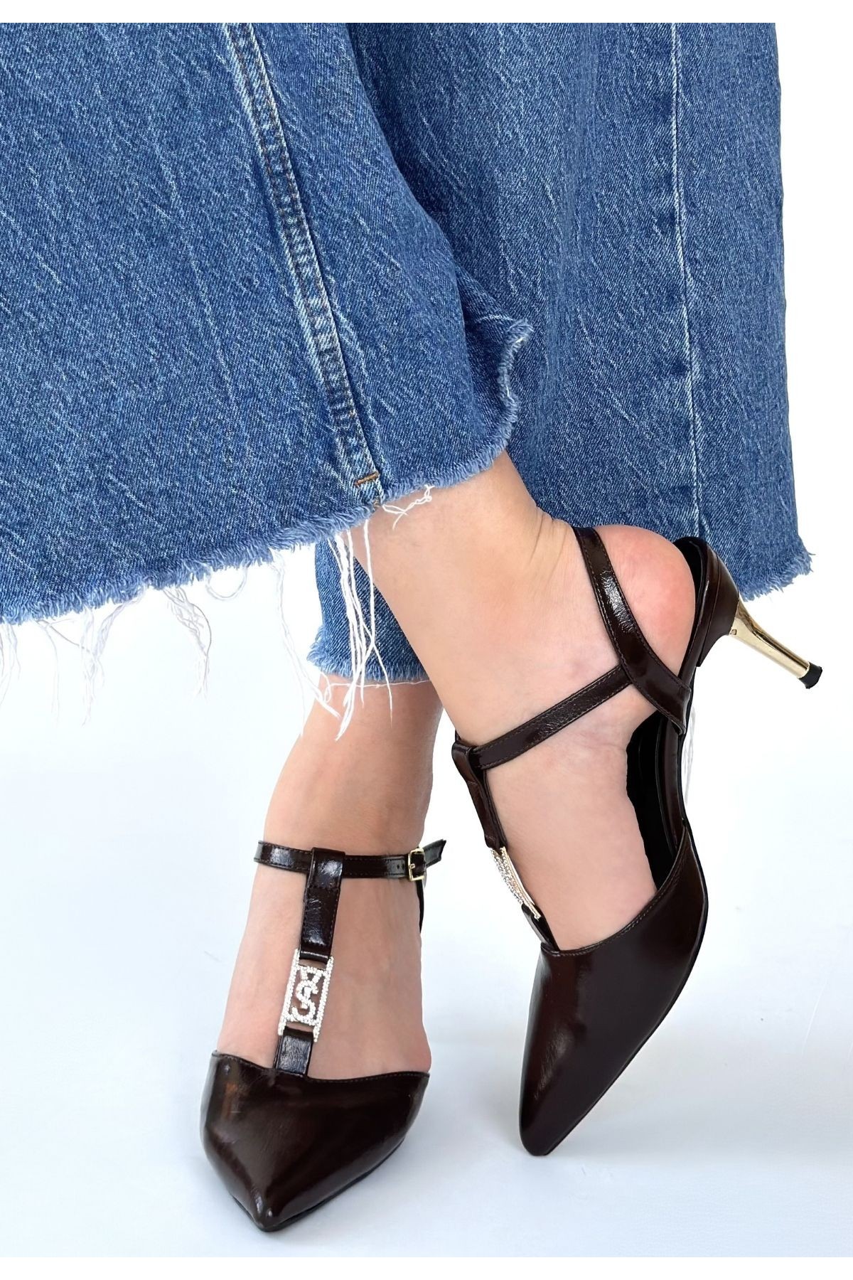 Ktan Brown Leather High Heel Shoes