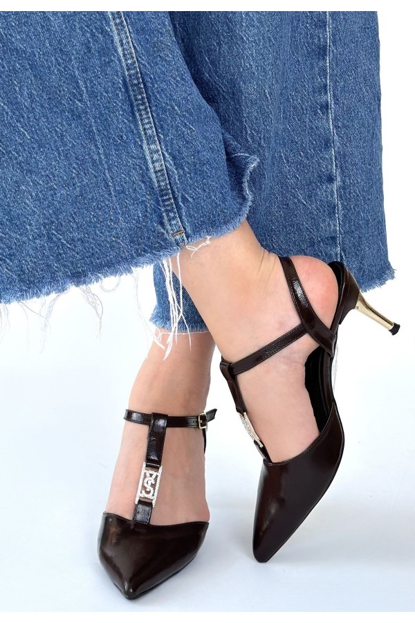 Ktan Brown Leather High Heel Shoes