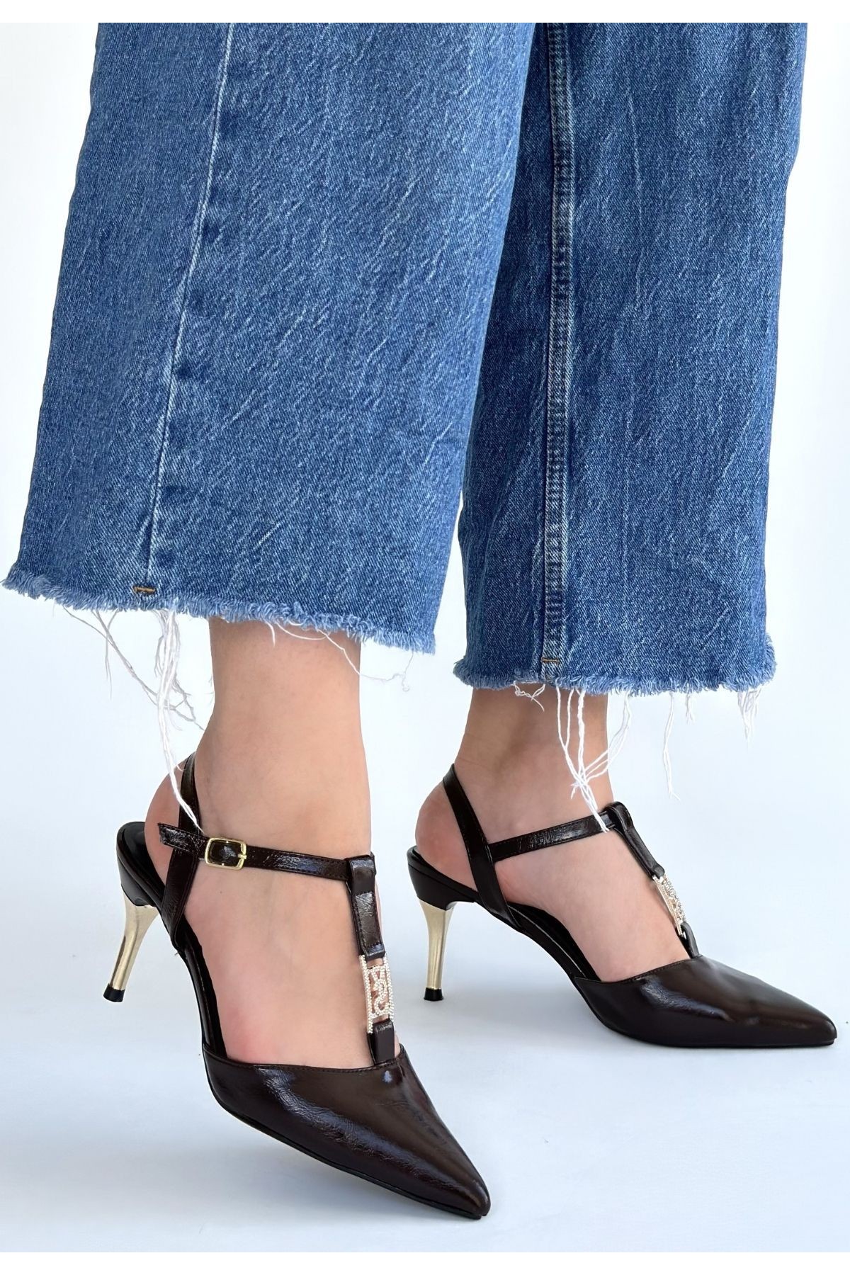 Ktan Brown Leather High Heel Shoes