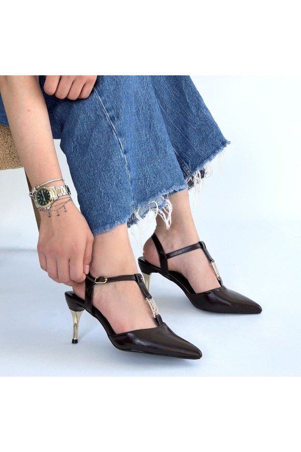 Ktan Brown Leather High Heel Shoes
