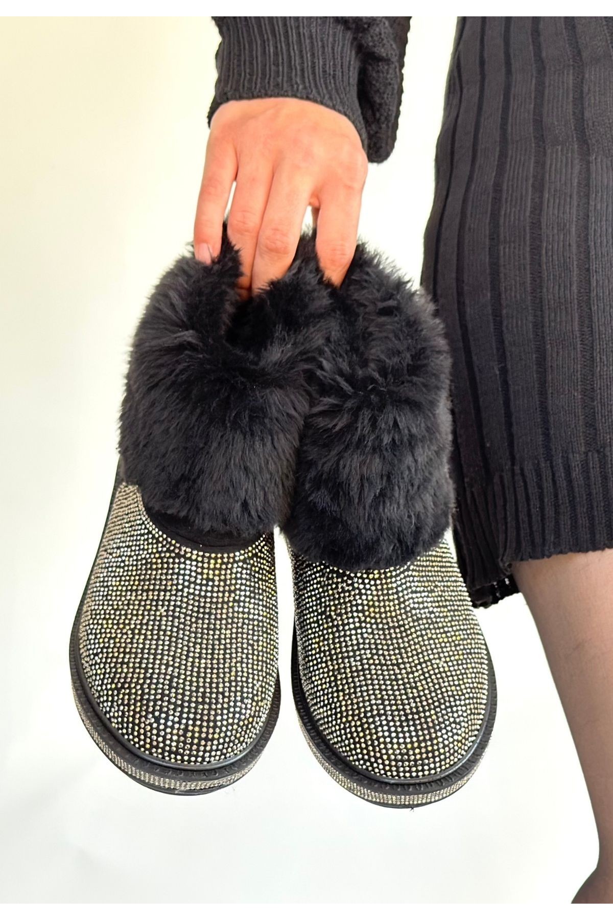 Linka Black Suede Boots with Silver Bead Embellishments