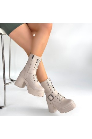 حذاء لينما ذو كعب عالٍ برباط من الجلد البيج