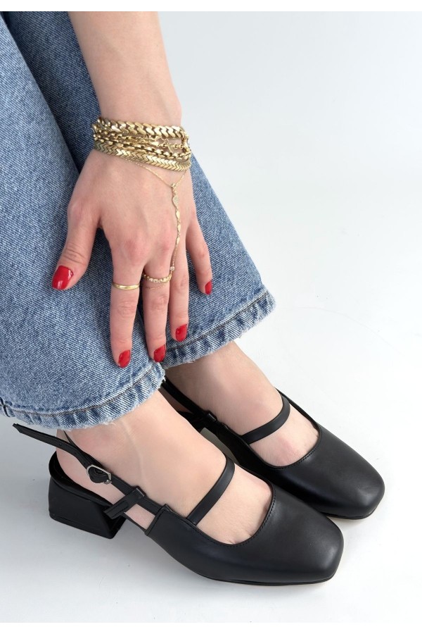 Liva Black Leather High Heel Shoes