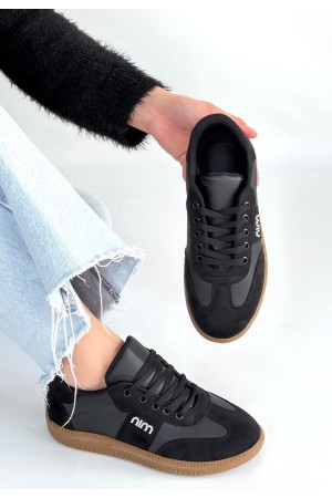 حذاء رياضي من الجلد الأسود برباط من لونغا