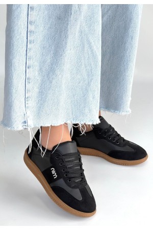 حذاء رياضي من الجلد الأسود برباط من لونغا