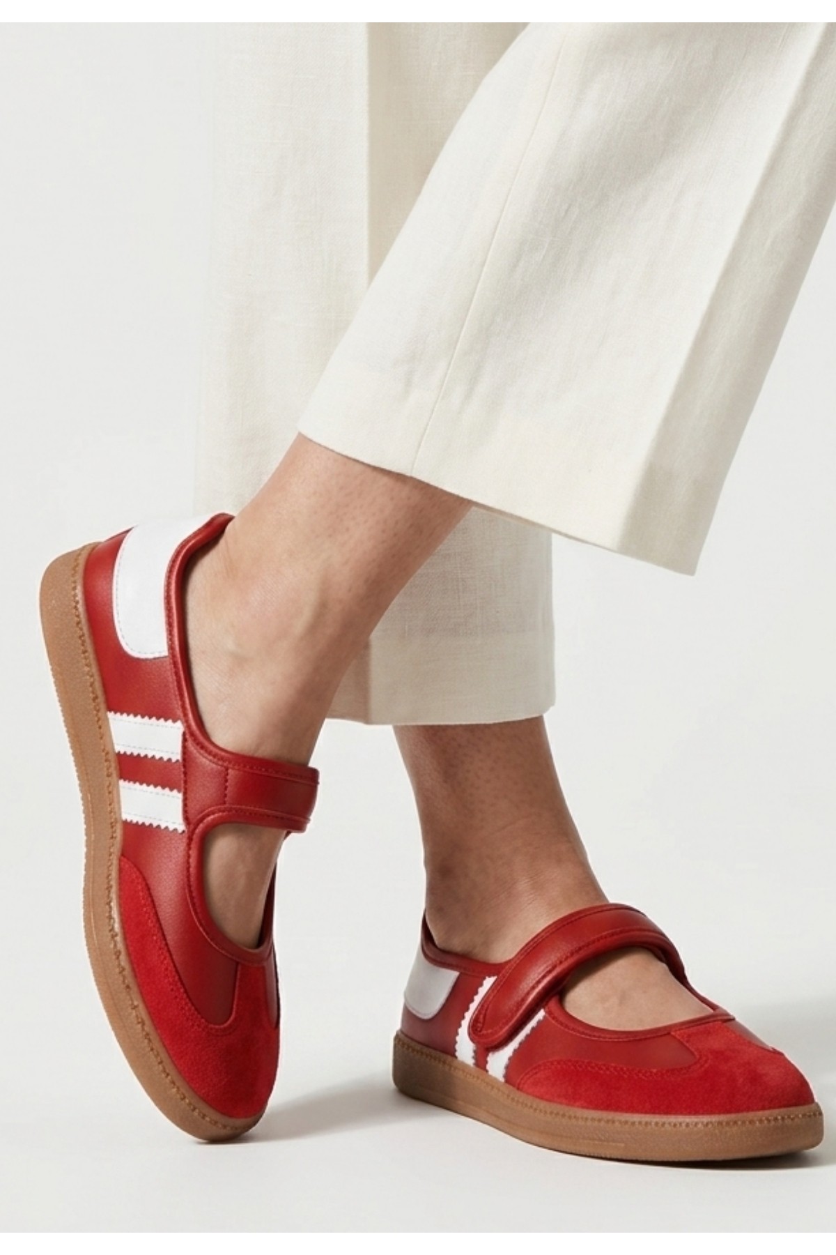 Menja Red Leather Velcro Ballet Flats