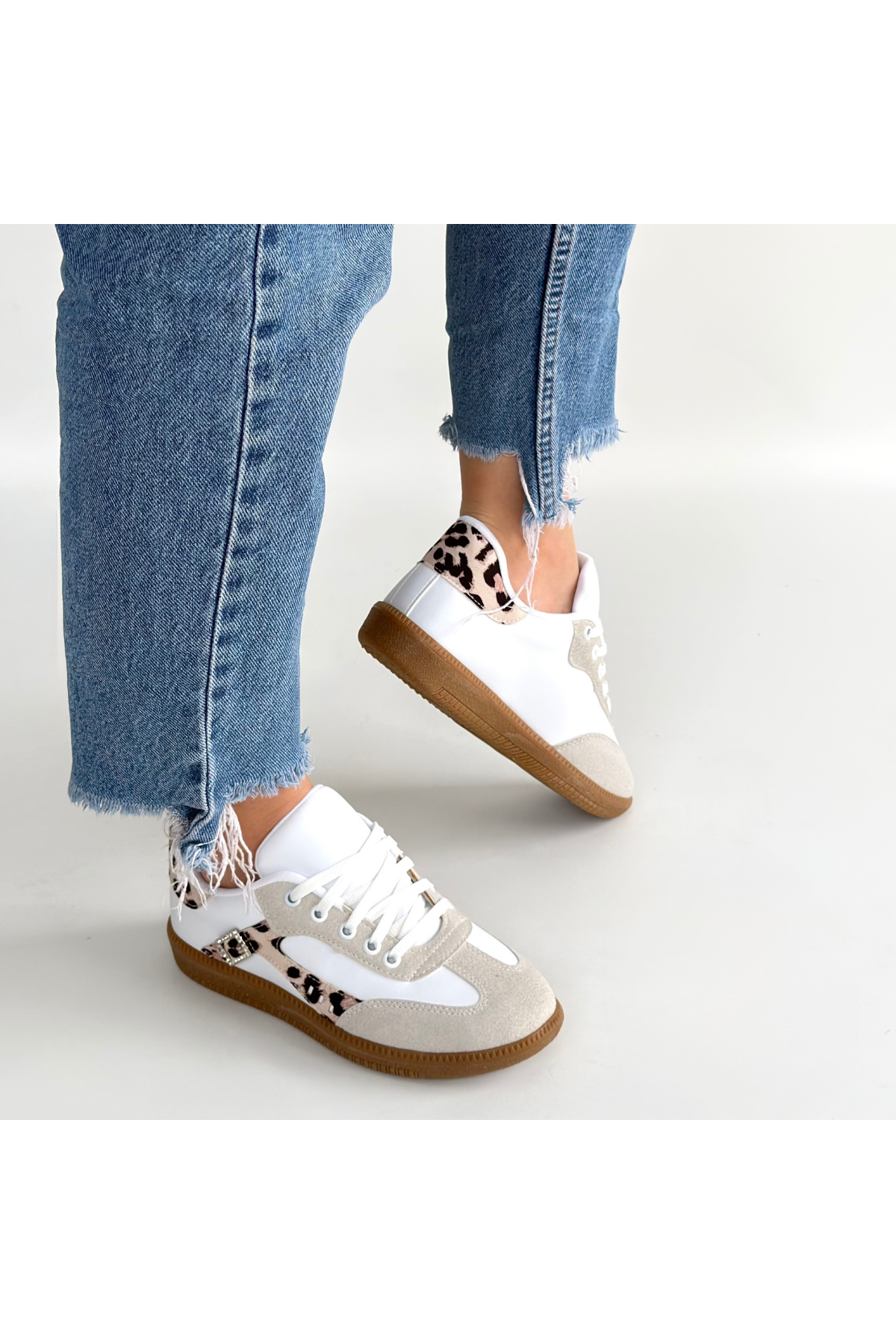 Mier White Leather Lace-up Athletic Shoes detay görseli