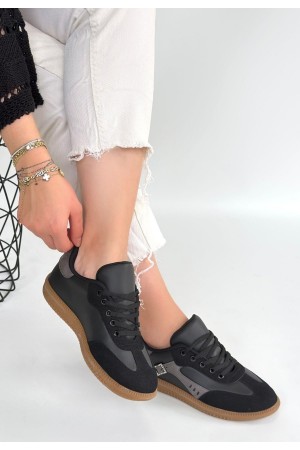 Mier Siyah Cilt Bağcıklı Spor Ayakkabı