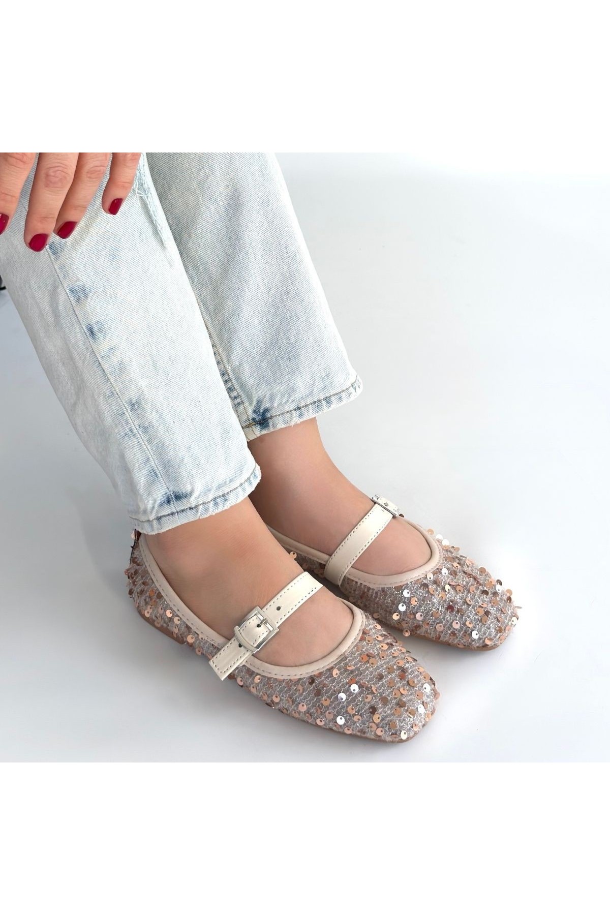 Modern Beige Suede Ballet Flats detay görseli