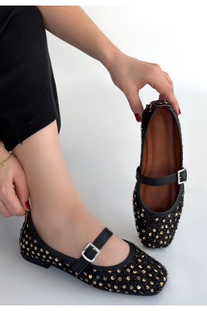 Moden Siyah Süet Babet Ayakkabı