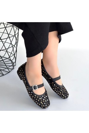Moden Siyah Süet Babet Ayakkabı