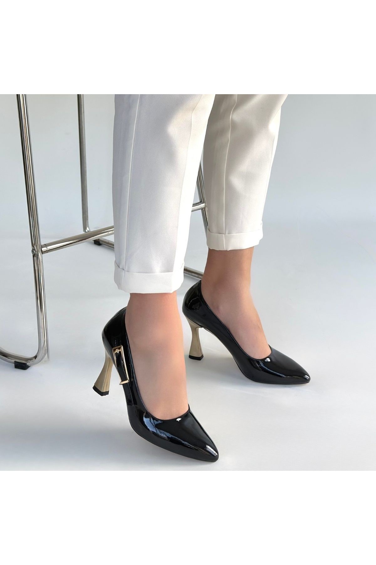 Motya Black Patent Leather High-Heeled Shoes detay görseli
