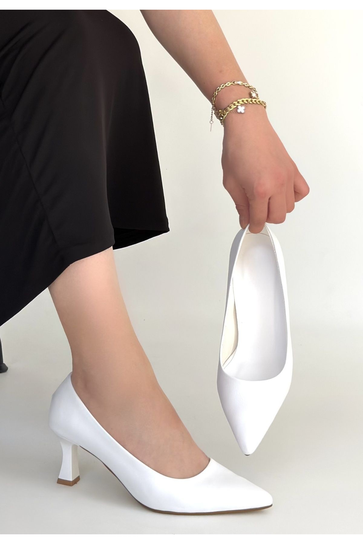 Mirta White Leather High-Heeled Shoes