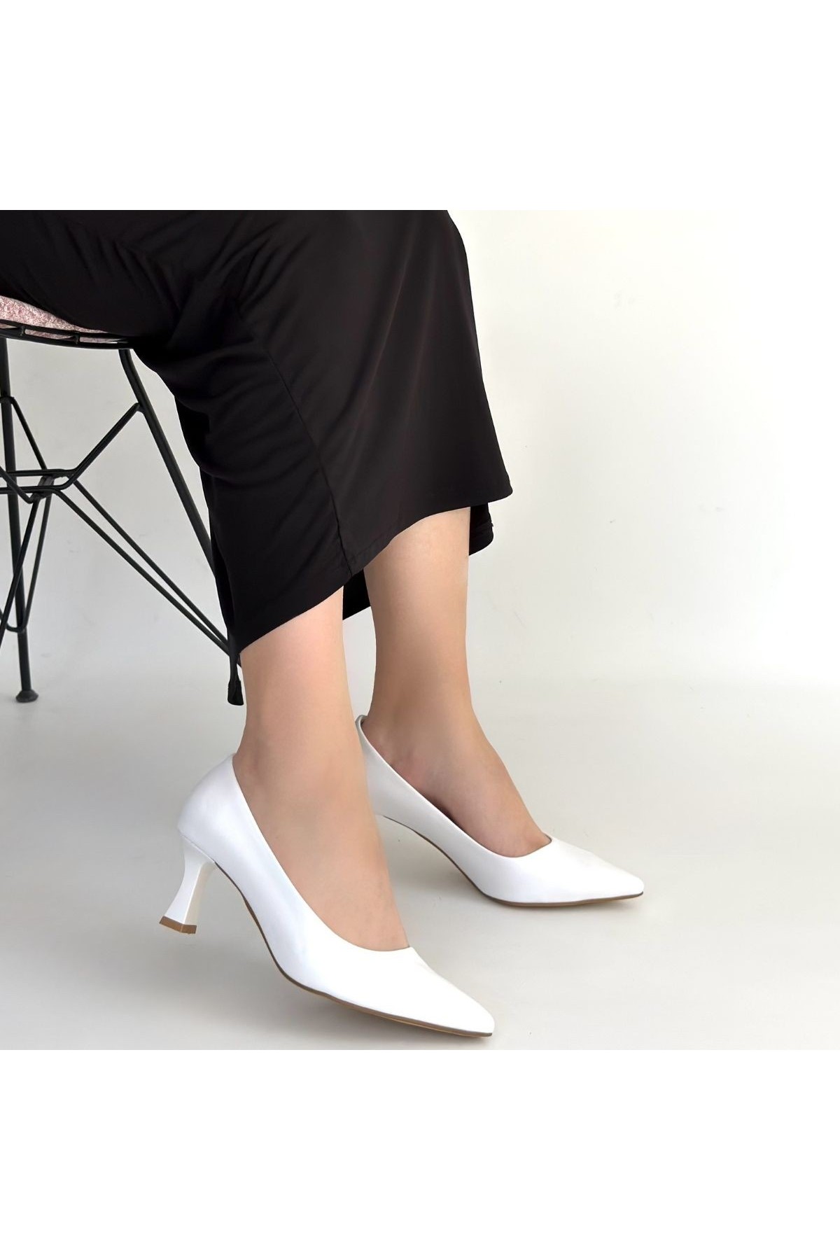 Mirta White Leather High-Heeled Shoes detay görseli
