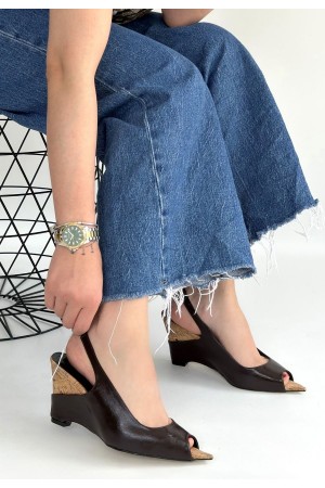 Nemba Kahverengi Rugan Dolgu Topuk Ayakkabı