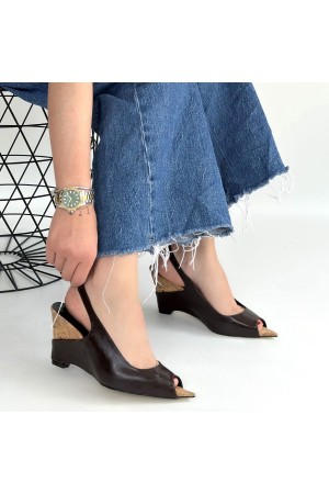 Nemba Kahverengi Rugan Dolgu Topuk Ayakkabı