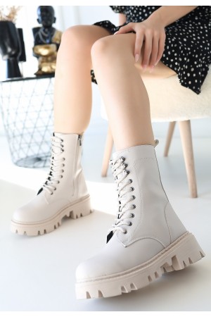 أحذية نيول الجلدية البيج برباط