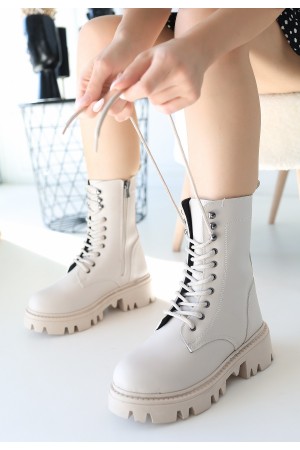 أحذية نيول الجلدية البيج برباط