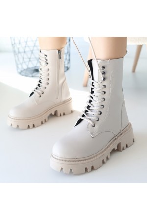 أحذية نيول الجلدية البيج برباط