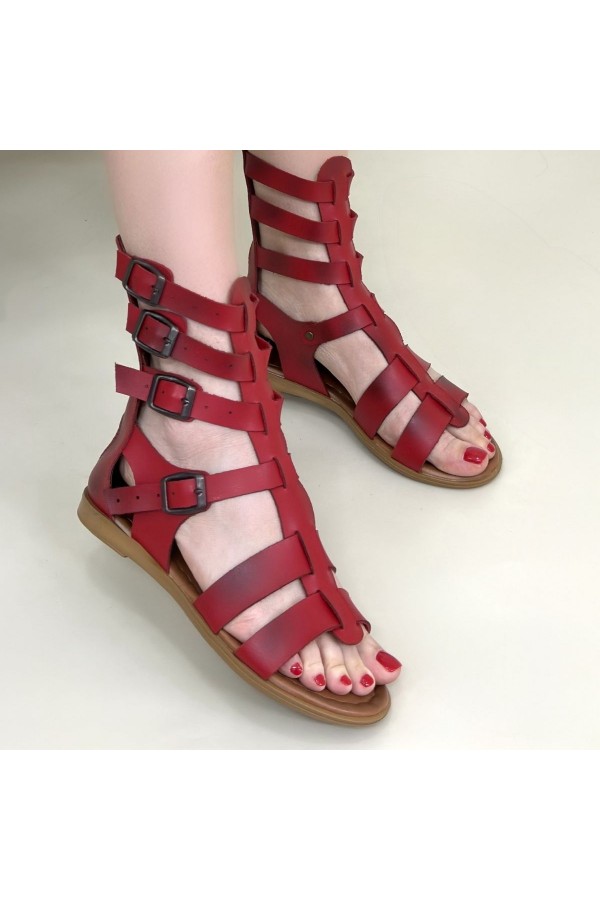 Nola Red Leather Belted Sandals