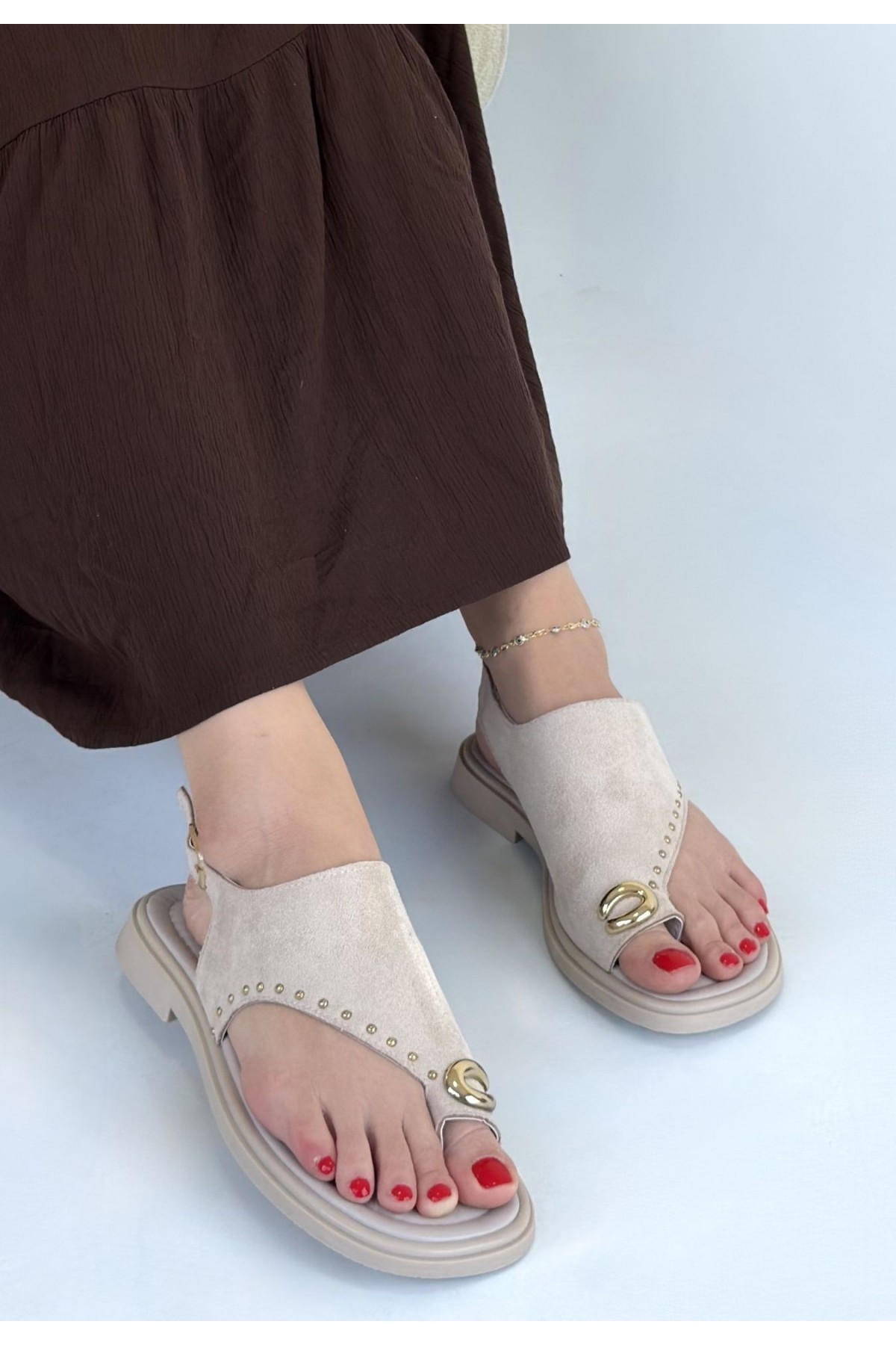 Oliwa Beige Suede Thong Sandals