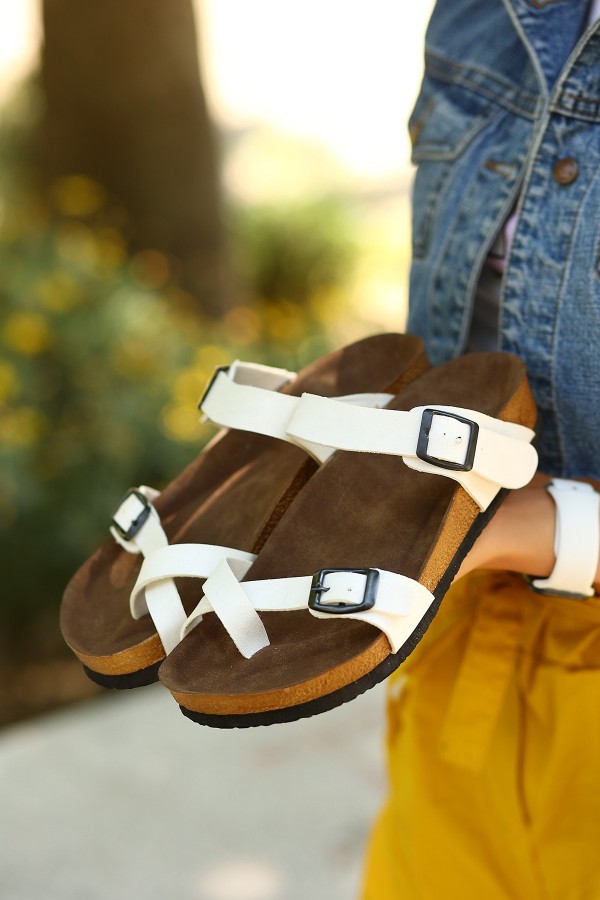 Opil White Leather Slippers