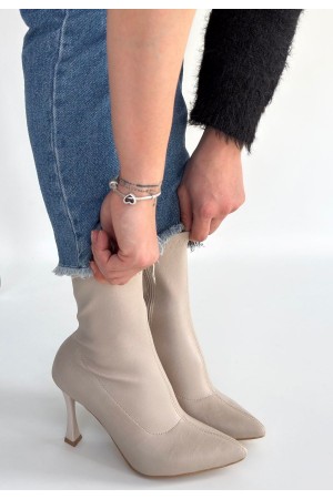 Orjen Bej Cilt Streç Topuklu Bot