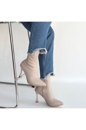 Orjen Bej Cilt Streç Topuklu Bot