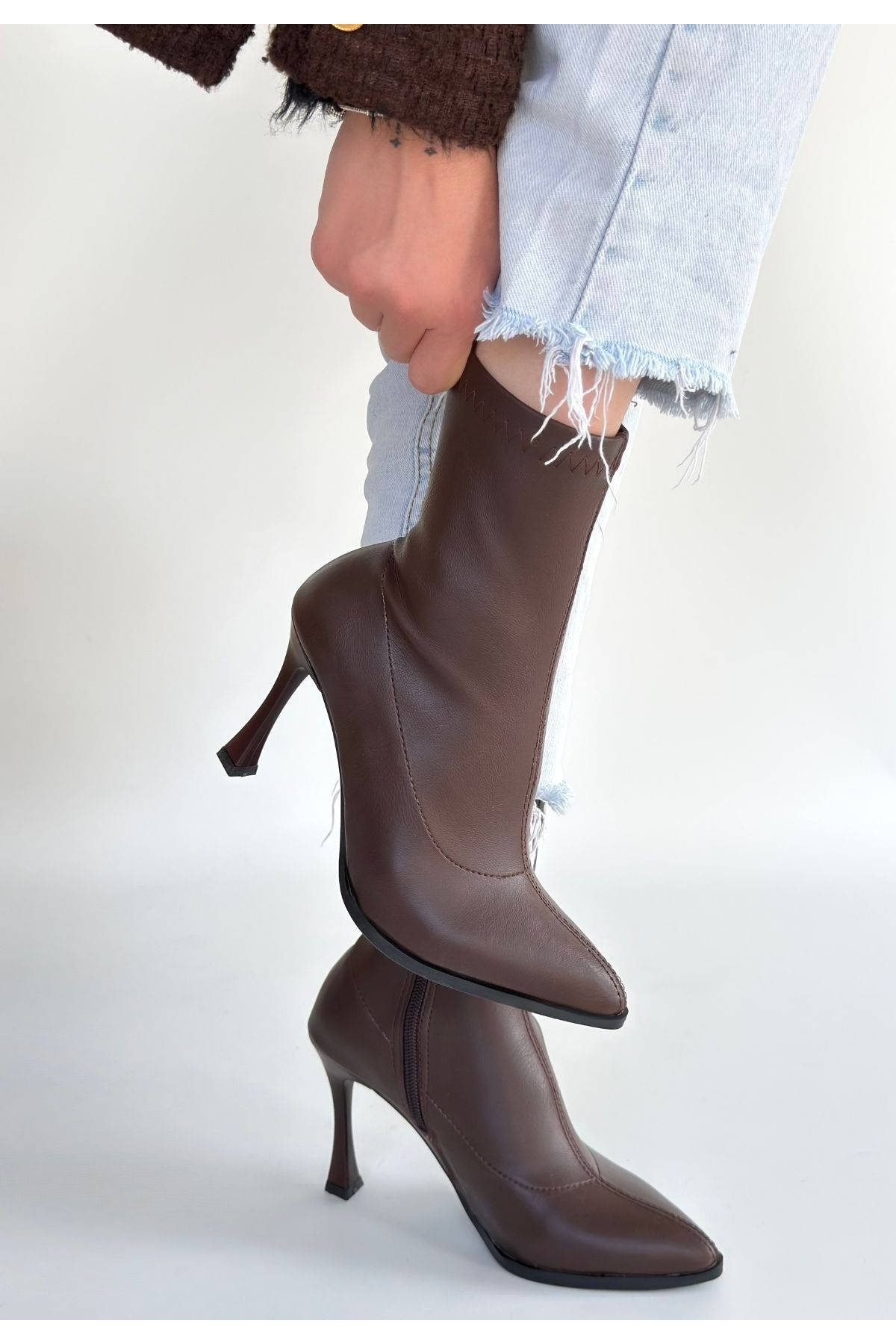 Orjen Brown Leather Stretch Heel Boots