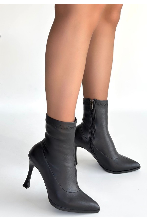 Orjen Black Leather Stretch Heel Boots