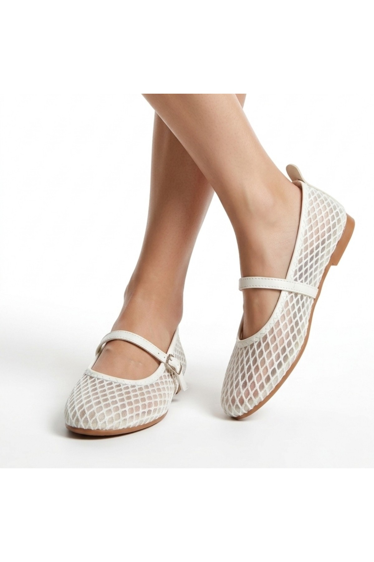 Pante White Mesh Ballet Flats