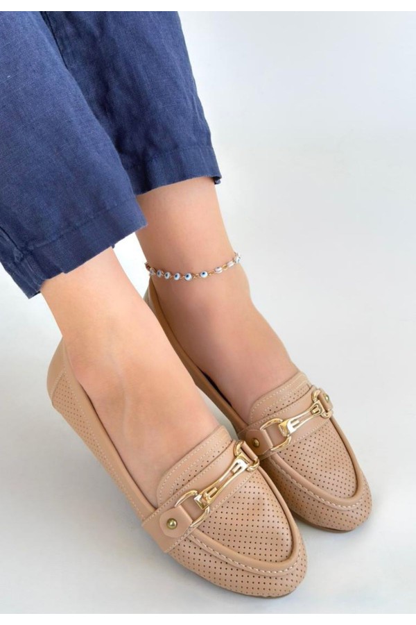 Rain Nude Leather Ballet Flats