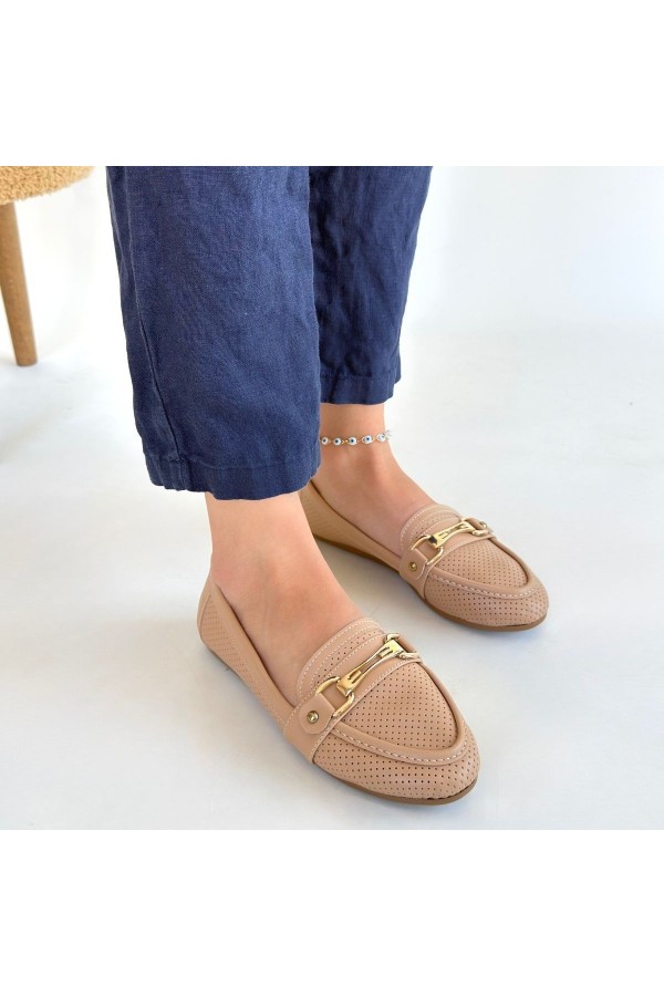 Rain Nude Leather Ballet Flats