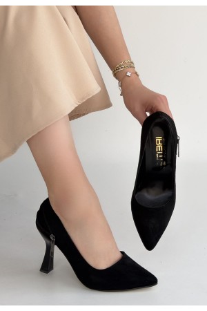 حذاء ريتا ذو الكعب العالي من جلد الغزال الأسود